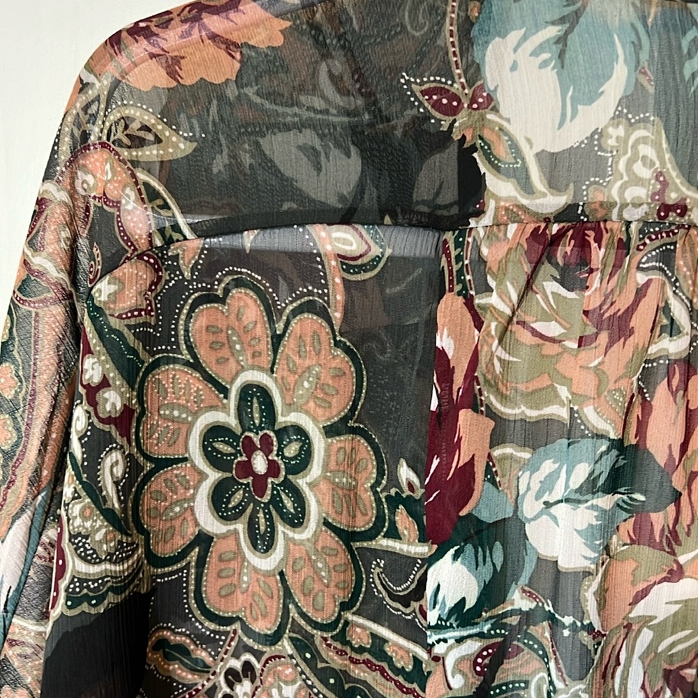K&C semi sheer, floral print georgette Jacket, 3/4 sleeves, pockets, Women’s M - Picture 8 of 11